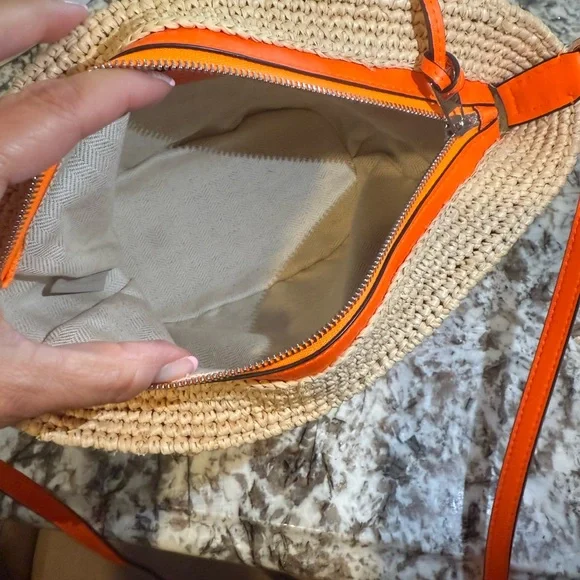 Loewe Tan and Orange Crossbody  pochette bag in raffia and calfskin - Picture 5 of 13